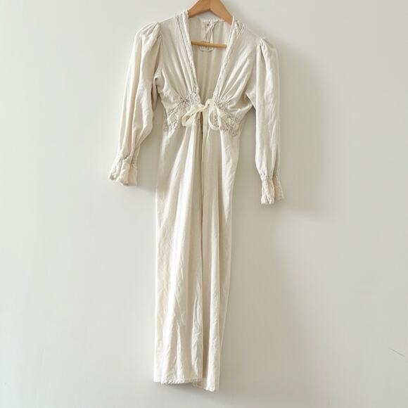 Moonastar Collective 100% Raw Silk Wrap Dress Robe Jacket Beige Size Small - Picture 3 of 7